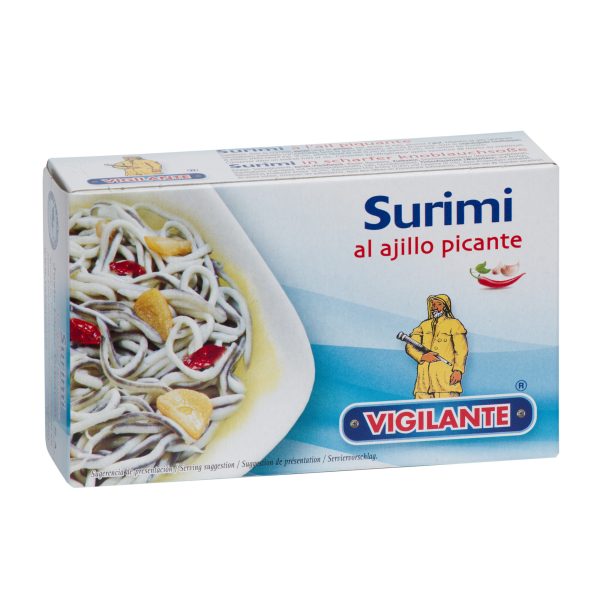 Surimi / Jungaalimitat in scharfem Knoblauchsaft Vigilante 110g &ndash; Konserven aus Spanien bei Andupez